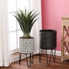 LuxenHome Set of 2 Black and Off White Metal Cachepot Planters with Black Metal Stands Multicolored - 2 of 4