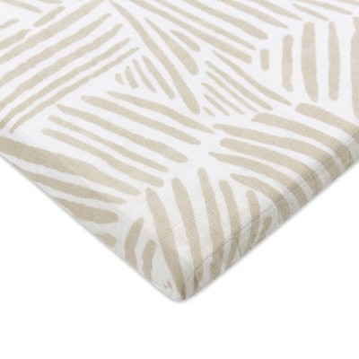Image of Babyletto All-Stages Bassinet Sheet in GOTS Certified Organic Muslin Cotton - Oat Stripe