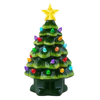 7in Ceramic Lit Tree Decorative Figurine Green - Mr. Christmas