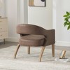 Kumasinova 25.79" W Modern Barrel Chair, Upholstered Accent Chair with Large Round Hollow Back, PU Fabric Armchair with Weathered Solid Wood Legs - 4 of 4