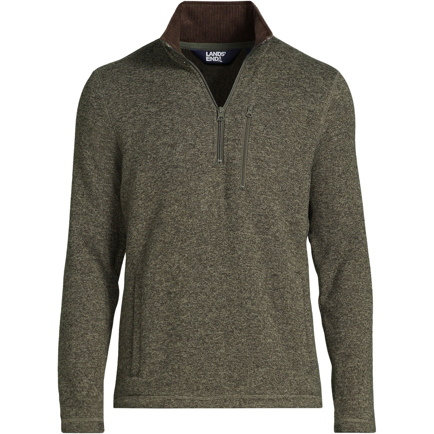 Мужской свитер Lands' End Sweater Fleece Quarter Zip Pullover - Small - Olive Field Heather, цвет: Оливковый — фото 2