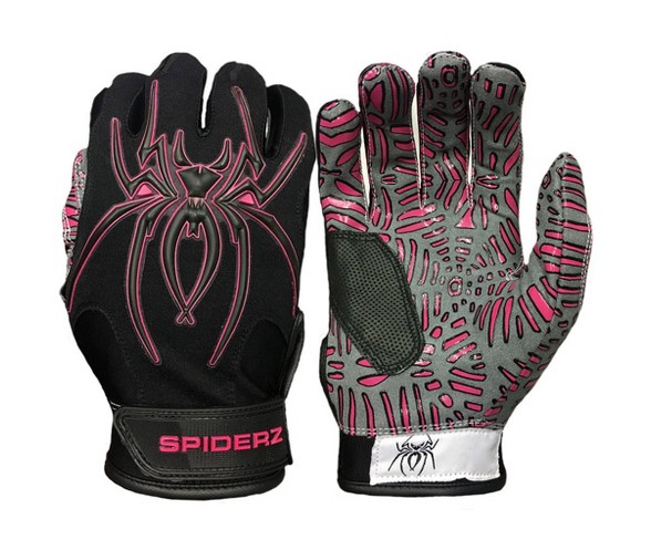 Spiderz Hybrid Tac Palm Baseball/Softball Batting Gloves Adult - Black/Hot Pink - XL