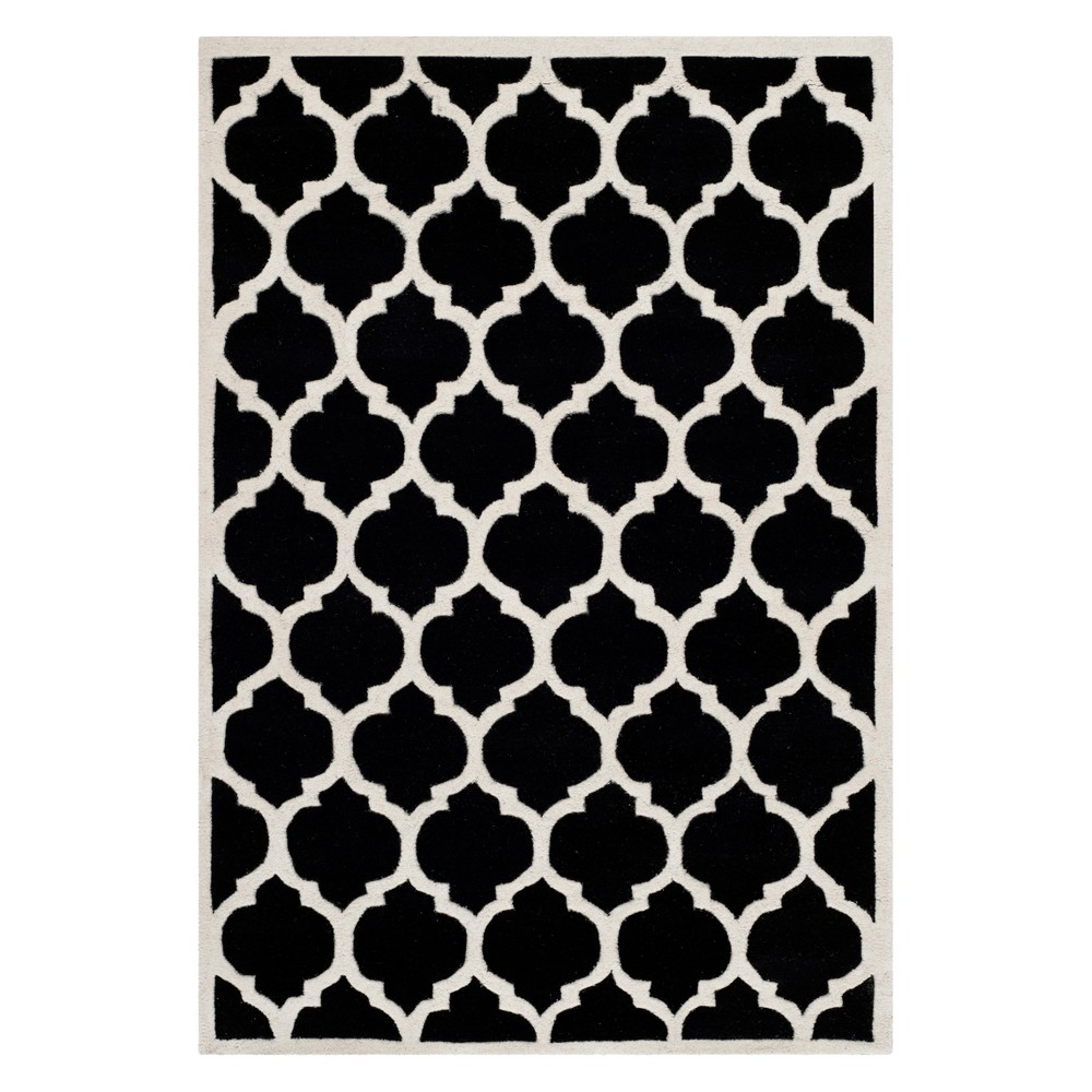 3'x5' Olga Quatrefoil Design Tufted Accent Rug Black/Ivory - Safavieh