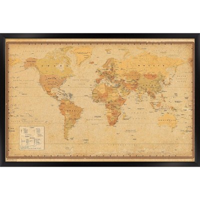 Trends International Antique World Map 2024 Framed Wall Poster Prints ...