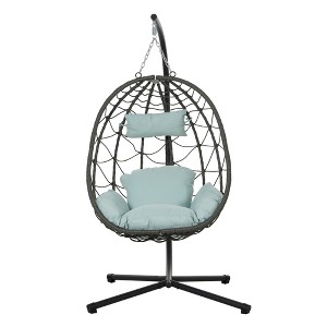 Skran Egg Chair with Stand Indoor Outdoor Swing Chair Patio Wicker Hanging Egg Chair Hanging Basket Chair with Stand - 1 of 4