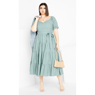 Women's Plus Size Puff Sleeve Maxi Dress - seafoam | CITY CHIC