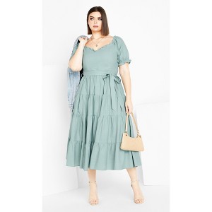 Women's Plus Size Puff Sleeve Maxi Dress - seafoam | CITY CHIC - 1 of 4