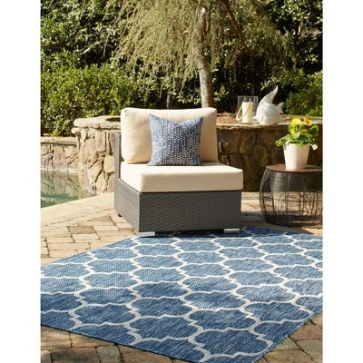 Unique Loom 6' 1 x 9' 0 Rectangle Indoor/Outdoor Trellis Navy Blue Area Rug