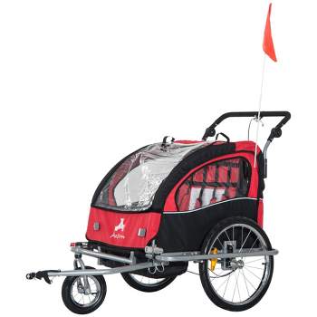Aosom Elite 360 Swivel Bike Trailer for Kids Double Child Two-Wheel Bicycle Cargo Trailer With 2 Security Harnesses, Red