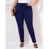 Clearlove Plus Size Women's Solid Color Tie Waist Tummy Control Slim Leg Pants Stretch Comfort Work Pants - 3 of 4