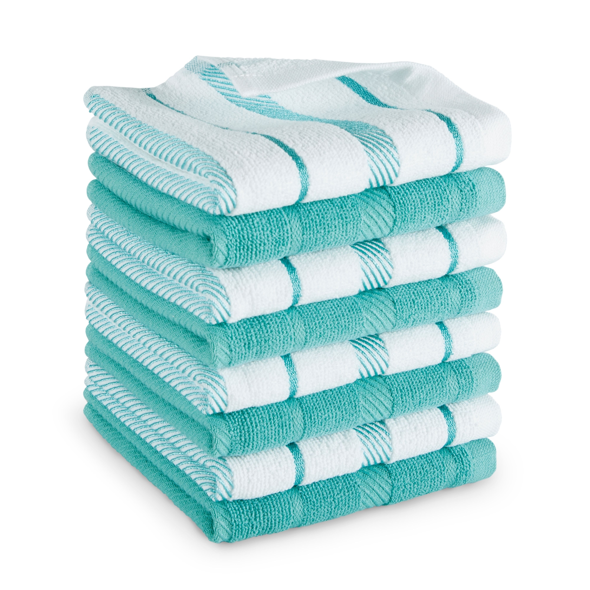 KitchenAid Albany Dishcloths 8-Pack, Aqua Sky/White, 12"x12"