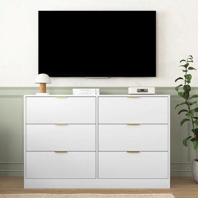 YONWAY 6-Drawer Dresser Bedroom Storage Organizer Furniture, Wide Chest of Drawer with Gold Handle for Closet,Hallway