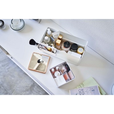 White Steel and Wood Makeup Organizer with Mirror and Handle