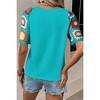 Amaryllis Women's Crochet Sleeve Top Relaxed Fit Boho Chic Short Sleeve Knit Detail Stylish Casual - 3 of 4