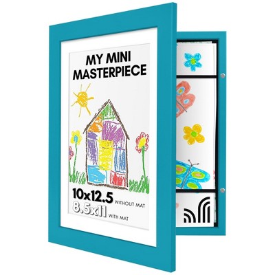 Americanflat 10x12.5 Kids Art Frame - Use as 8.5x11 Frame with Mat or Display 10x12.5 Artwork Without Mat - My Mini Masterpiece - Aquamarine