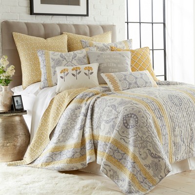 Saffron Yellow and White Cotton Paisley Euro Shams Set