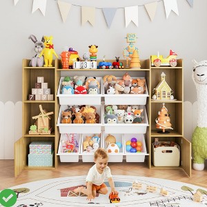 Kids Toy Storage Organizer w/ 8 Multi-Color Removable Bins Kid Bookshelf and Toy Storage w/2 Storage Cubbies - 1 of 4