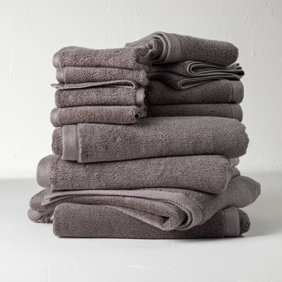 12pc Organic Bath Towel Set Dark Gray - Casaluna™