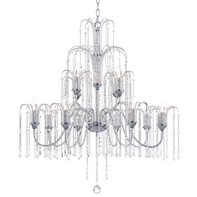 Vienna Full Spectrum Crystal Rain Chrome Chandelier 33" Wide Modern 12-Light Fixture for Dining Room House Foyer Kitchen Island Entryway Bedroom Home, 3 of 7