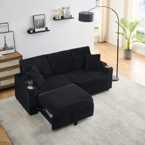 PAGED Foldable Sofa with Storage Footstool, Modern Corduroy Pull-Out Sofa Couch with Cup Holder for Living Room, Home Office - 1 of 4