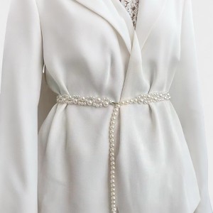 Anna-Kaci Women's Faux Pearl Beaded Waist Chain Belt with Clustered Design and Adjustable Length 45.5x0.6in - White - 1 of 3