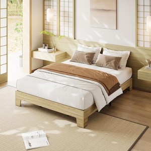 Bed Frame, Platform Wood Design with Wooden & Metal Slat Support, 10.24-inch Underbed Storage, No Box Spring Needed, Golden Sandalwood - 1 of 4