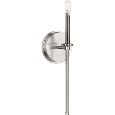 Progress Lighting Elara 1-Light Wall Sconce, Brushed Nickel, Clear Glass Cylinder