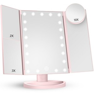 Makeup Mirror Vanity Mirror with Lights, 2X, 3X, 10X Magnification, Touch Control, Trifold, Modern Style - 1 of 4