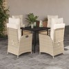 vidaXL 5 Piece Patio Dining Set with Cushions Beige Poly Rattan - 31.5" x 31.5" x 29.1" Without footrest 4 Items - 2 of 4