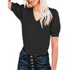 Womens V Neck Sweater Tops Lightweight Soft Sweater Knit Shirts Ribbe Cuff Short Lantren Sleeve Sweater - 3 of 4