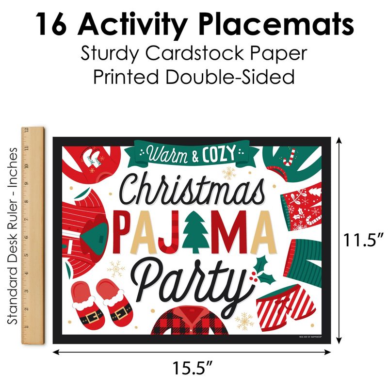 Big Dot of Happiness Christmas Pajamas - Paper Holiday Plaid PJ Party Coloring Sheets - Activity Placemats - Set of 16, 5 of 8