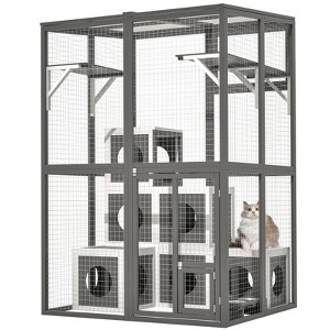 AZL1 Life Concept Pet Crate and House Outdoor Weatherproof Roof Large Solid Wood with 2 Jumping Platforms 7 Napping Houses , Gray, 39.3"*27.17"*8.86" - 1 of 4