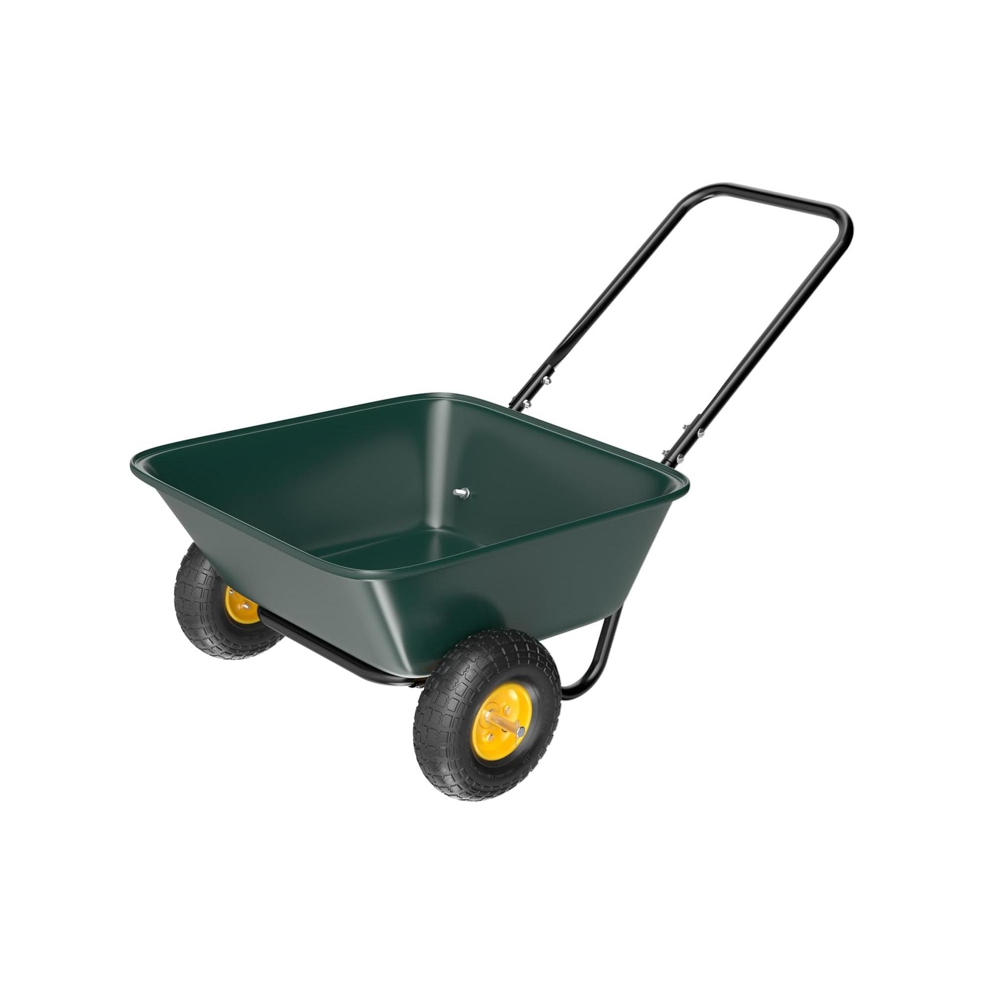 VINGLI 2 Wheel Wheelbarrow, Plastic and Steel Wheel Barrel, 300lbs Capacity Garden Cart for Lawn, Gardening, Construction