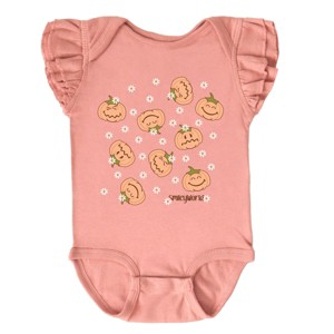 The Juniper Shop SmileyWorld Pumpkin Collage Daisies Flutter Sleeve Bodysuit - 1 of 4