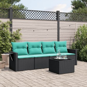 vidaXL Garden Sofa Set Black PE Rattan, Powder-Coated Steel, Tempered Glass - 1 of 4