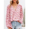 Floral Chiffon Blouse - Women's V-Neck Lantern Sleeve Pullover Tunic Tee Top Pink 2X - 3 of 4