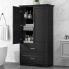 MAYEERTY Tall Bathroom Cabinet 2 Doors Drawers Adjustable Shelf MDF Black - 2 of 4