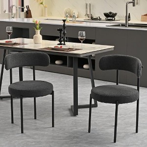 XIYUYEU Gray Boucle Dining Chairs, Mid-Century Modern Curved Backrest Chair, Round Upholstered Kitchen Chairs, Set of 2 - 1 of 4