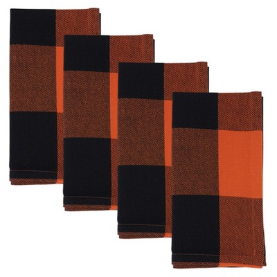 Orange and Black Buffalo Plaid Cotton Napkins, Set of 4