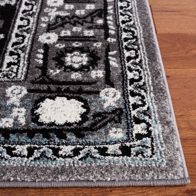 Grey and Black Hand-Knotted Oriental Rectangular Rug
