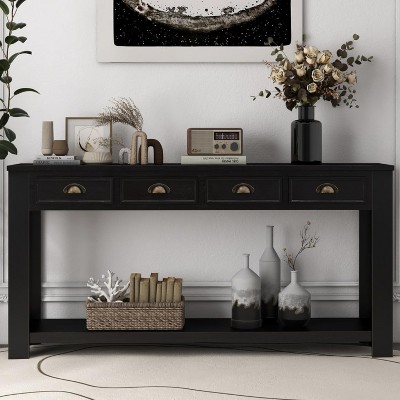 Kinsuite 60 Inch Console Tables for Entryway - Accent Table with 4 Drawers Rustic, Black