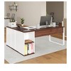 71inch L Shaped Desk with Drawers Executive Desk With File Cabinet, Corner Office Desk with Bookshelf For Home Office White & Walnut - 2 of 4