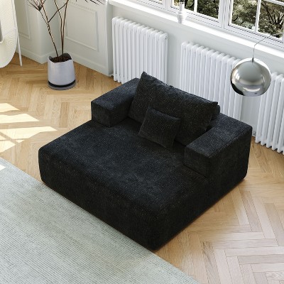 55-Inch Chenille Fabric Sofa Lounger - No Assembly Needed, Plush Modern Sleeper for Indoor Living & Bedroom