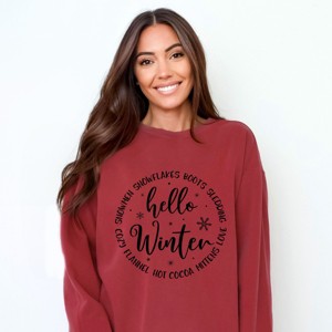 Simply Sage Market Hello Winter Circle Garment Dyed Sweatshirt - 2XL - Crimson - 1 of 4