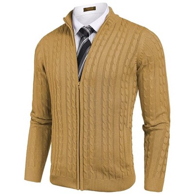 COOFANDY Men's Full Zip Cardigan Sweater Slim Fit Cable Knitted Zip Up Sweater with Pockets
