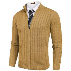 COOFANDY Men's Full Zip Cardigan Sweater Slim Fit Cable Knitted Zip Up Sweater with Pockets - 1 of 4
