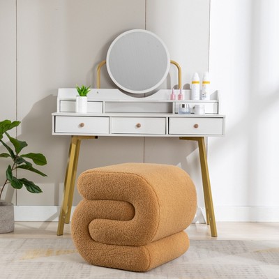 PAGED 17.3" Square Wooden Ottoman, Modern Leather Vanity Chair Footrest Stool, Entryway Shoe Bench for Living Room, Bedroom