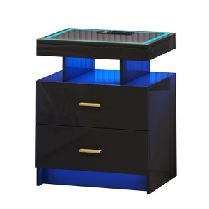 Fredees Nightstand with USB/Wireless Charging Station, Modern Bedside Table with Auto-Sensing RGB Lights - 1 of 4