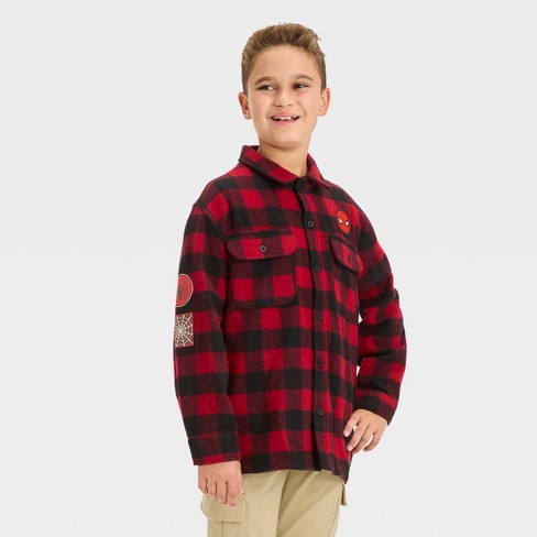 Boys' Marvel Spider-Man Flannel Shacket - Wine Red XS