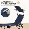 Dracelo folding deck chair pool chair with sun canopy, reclining backrest, steel frame and side pockets, dark blue - 4 of 4
